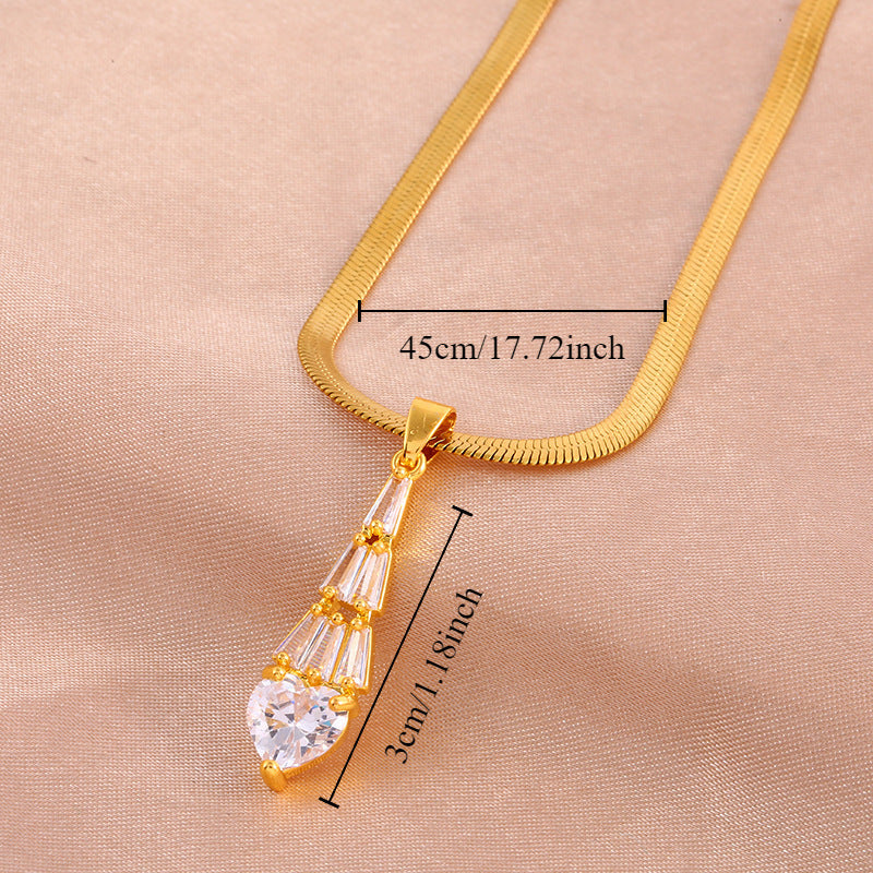 Trapezoidal Crystal Water Drop Pendant Necklace