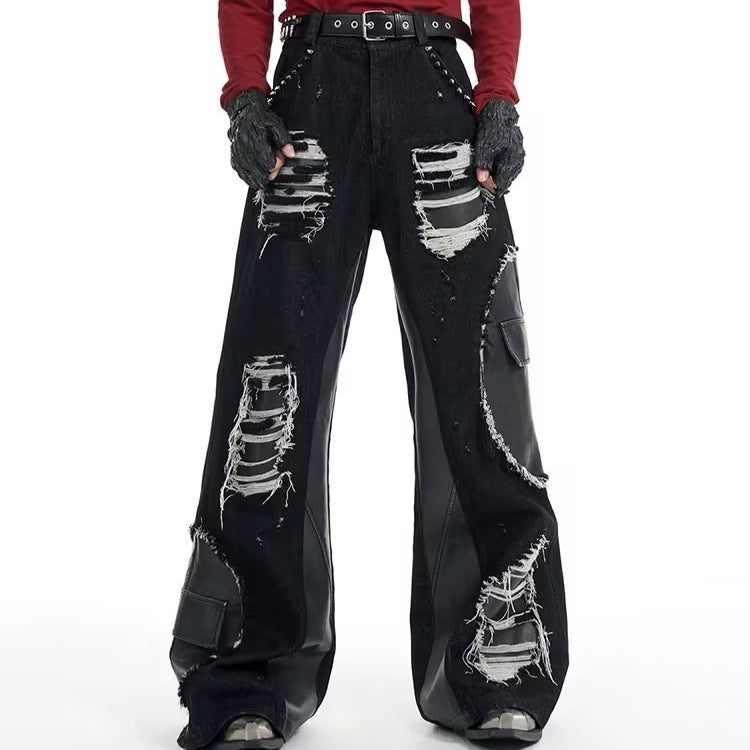 Jean skinny rétro à rivets et coutures apparentes