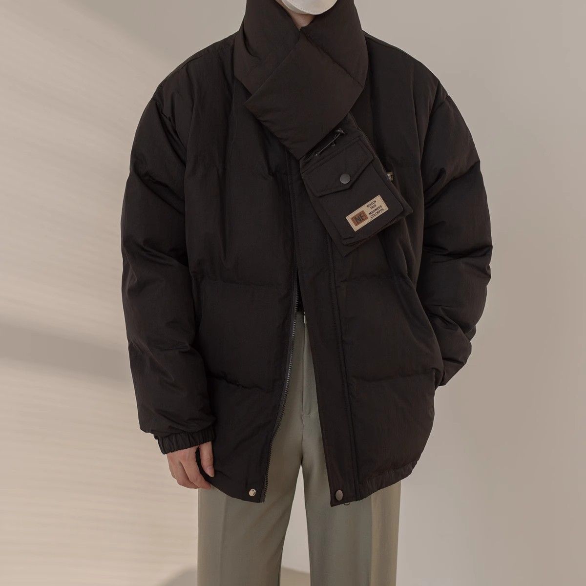 White Duck Down Stand-up Collar Down Jacket Scarf Design Short Thickened Coat