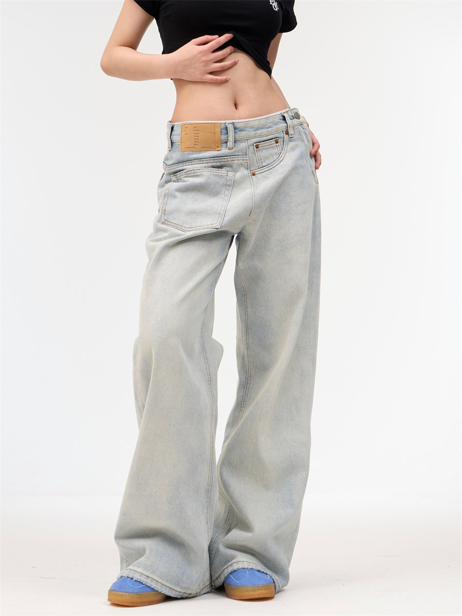 Loose Retro Washed Light Colored Jeans
