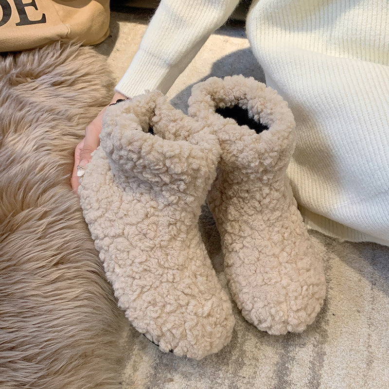 Bottes de neige courtes à bout rond, semelle plate, doublées de polaire et manches chaudes