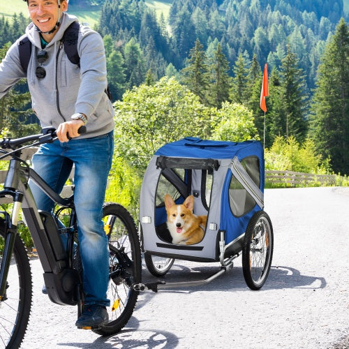 Rimorchio per bici per cani Aosom, carrello per animali domestici, carrello per bicicletta, accessorio per il trasporto di merci per viaggi con 3 ingressi, ruote grandi per fuoristrada e schermo a rete.