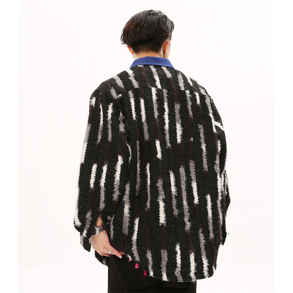 Loose Design Niche Patch Pocket Lapel Colorblock Jacket