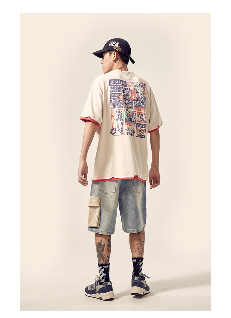 Short en jean ample à coutures vieillies