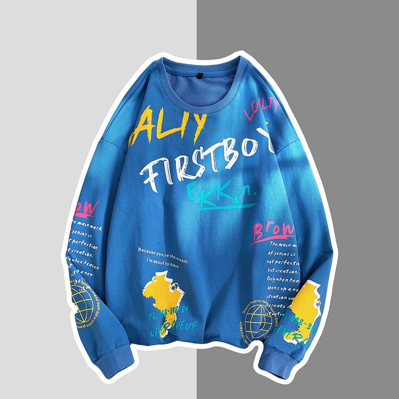 Style Graffiti Printed Round Collar Sweater