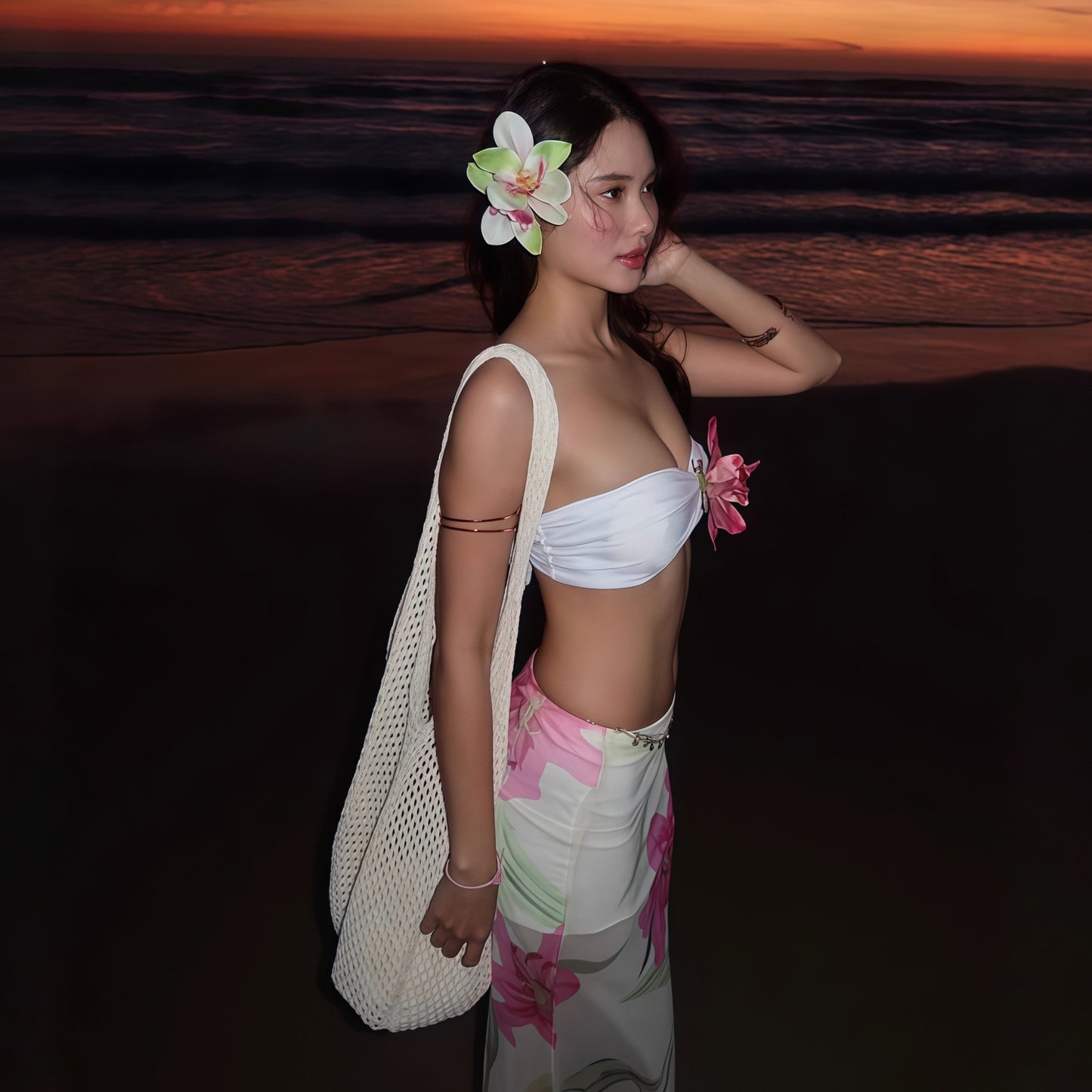 Style Printed Mesh Sheath Skirt