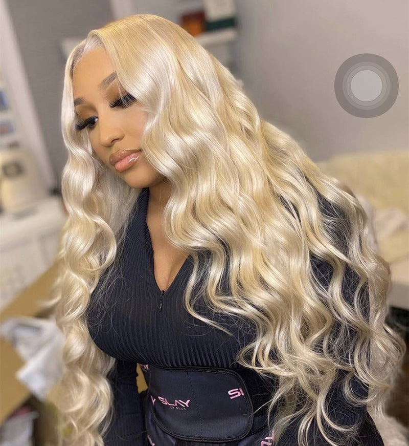 Parrucche, capelli lunghi e ricci, popolare parrucca in seta ad alta temperatura con onde grandi in oro chiaro