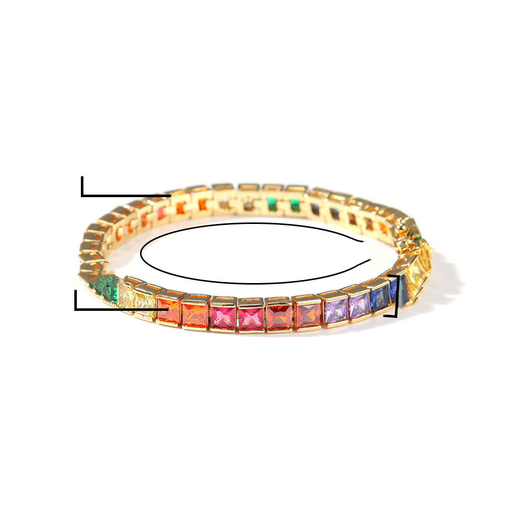 Simple Hip-hop Bracelet Star Same Style Copper Inlaid Colorful Square Zircon Trendy Bracelet Tennis Chain