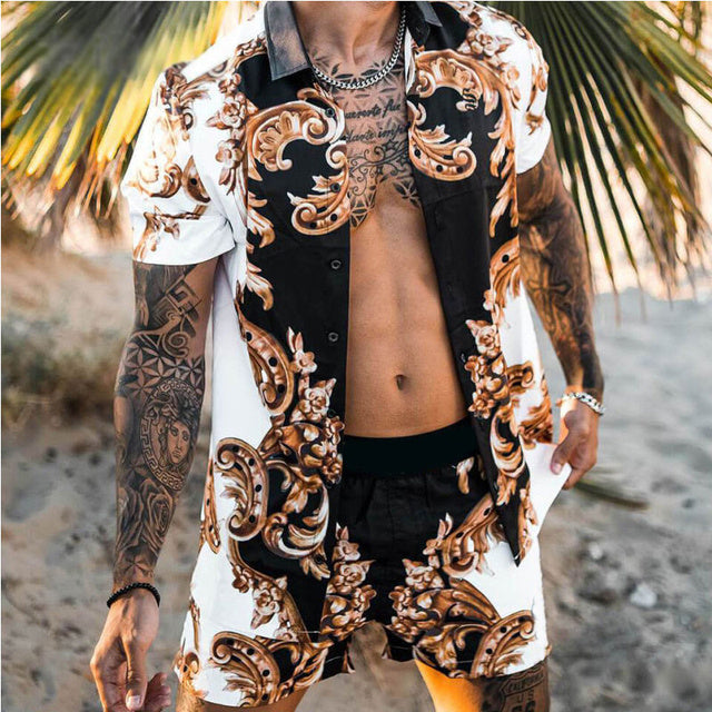 Completo da spiaggia con camicia floreale, due pezzi, nuovi set da uomo alla moda