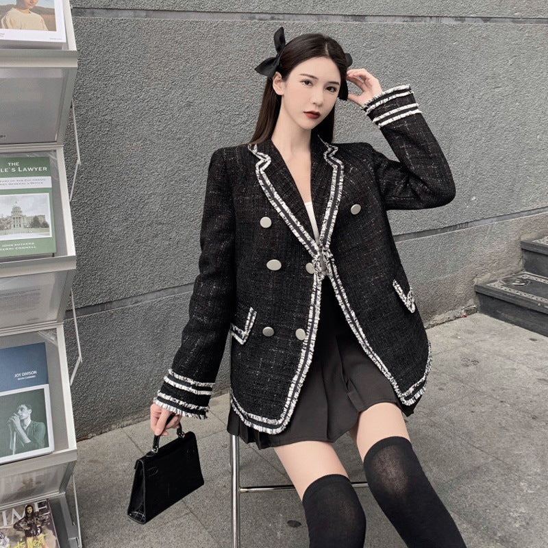 Woolen Coat Women'S Autumn And Winter New Korean Style Contrast Color Small And Loose