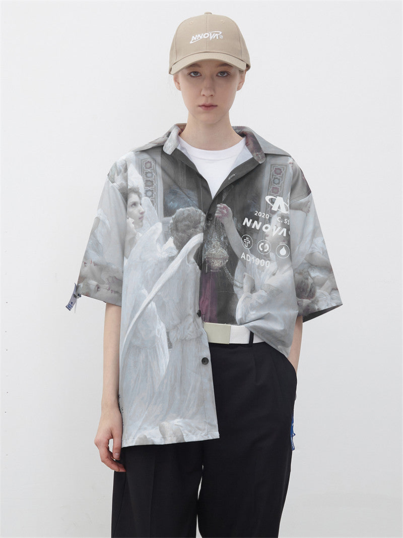 Tendance chemise à imprimé peinture à l'huile rétro