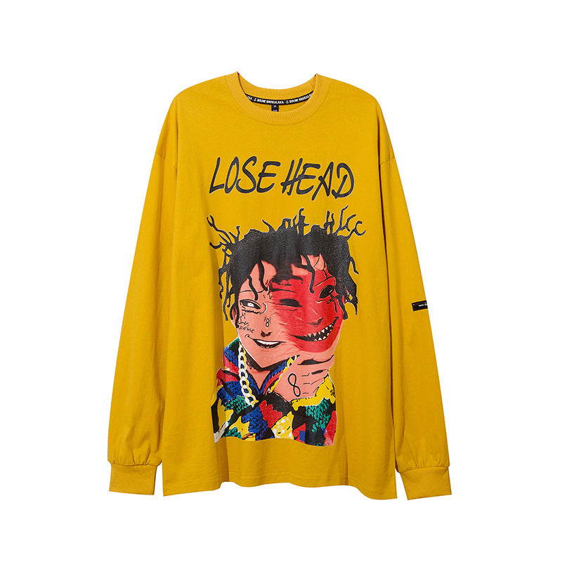 T-shirt à manches longues imprimé personnage de dessin animé National Tide pour homme