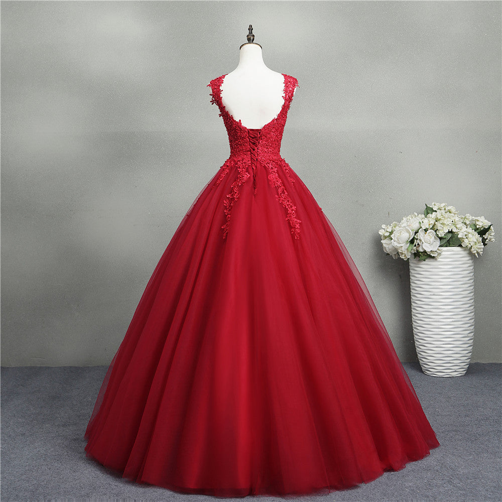 Wedding Dress New Red Dress Bridal Princess Dream Flower Bud V-Neck Spring Dress