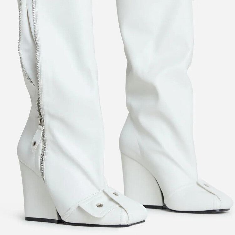 High Heel Square Head One Step Fashion Runway Large Size Knee-high Boots