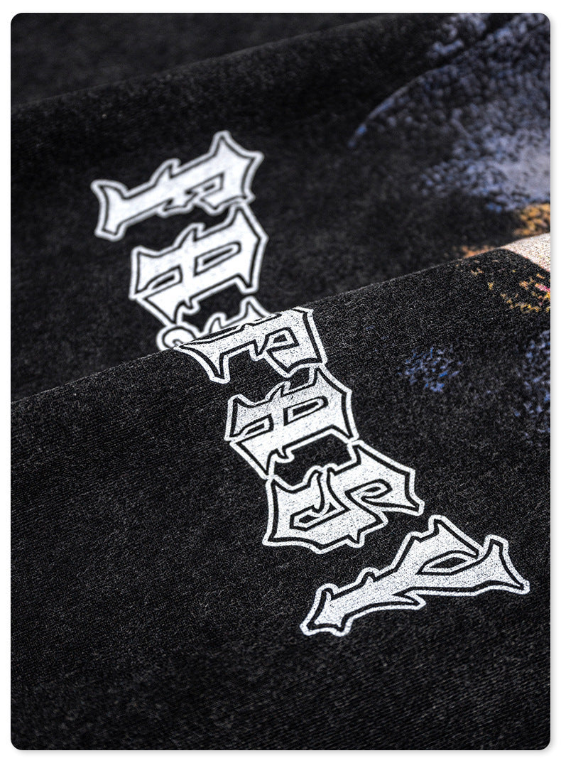 T-shirt da coppia con stampa, scollo tondo, maniche lunghe, stile retrò americano, stile street fashion