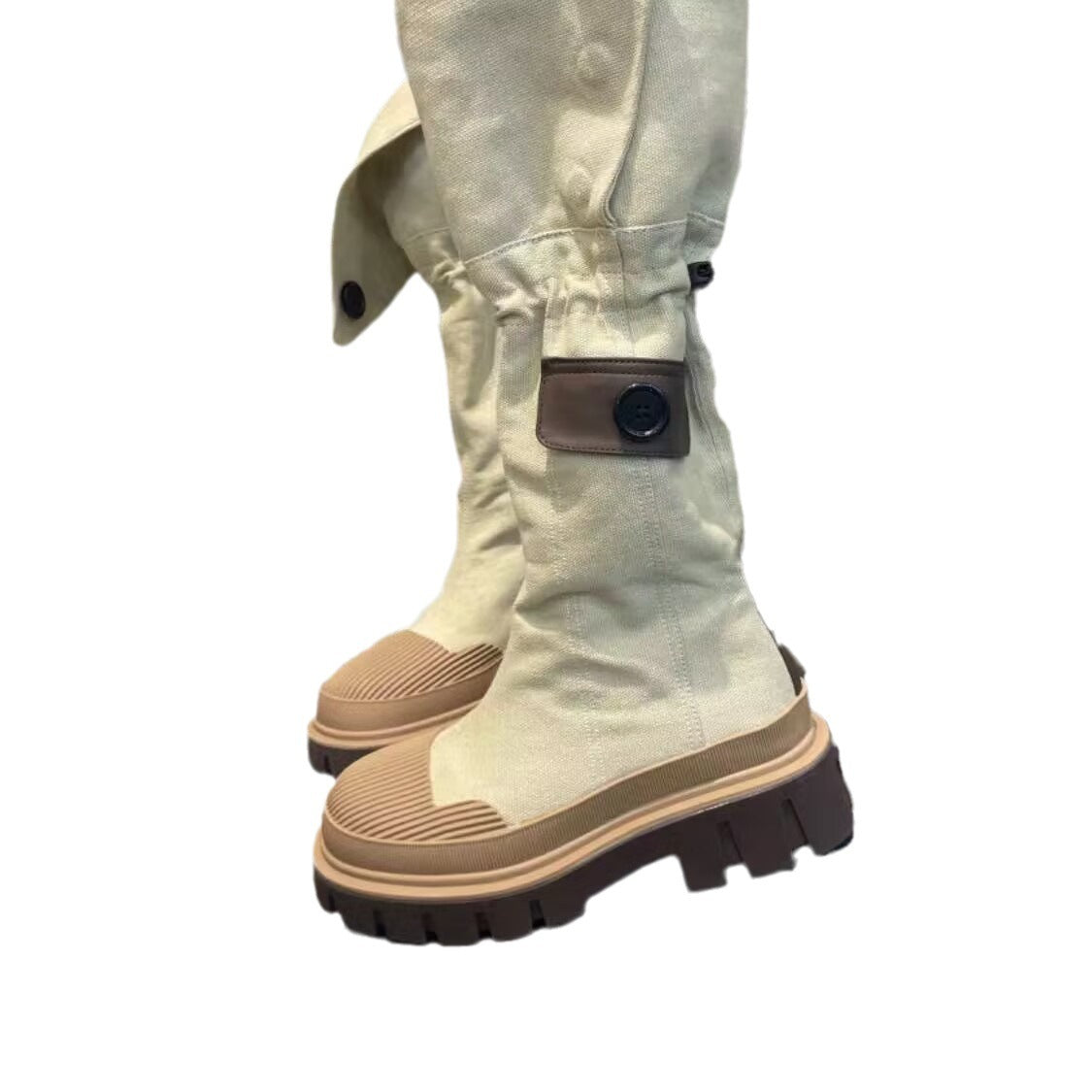 Bottes en denim pour femmes, semelle épaisse en toile, bout rond