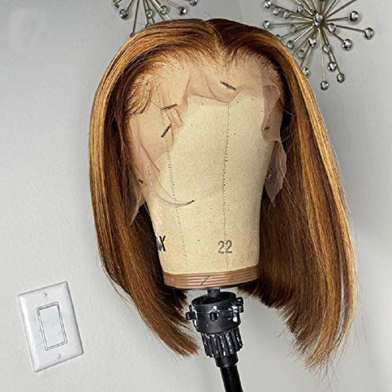 Medium Dyed Brown Gold Short Straight Wig