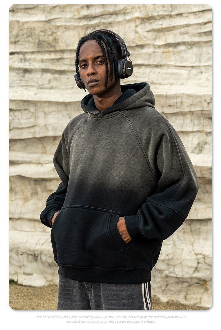 Pull à capuche dégradé bicolore en détresse