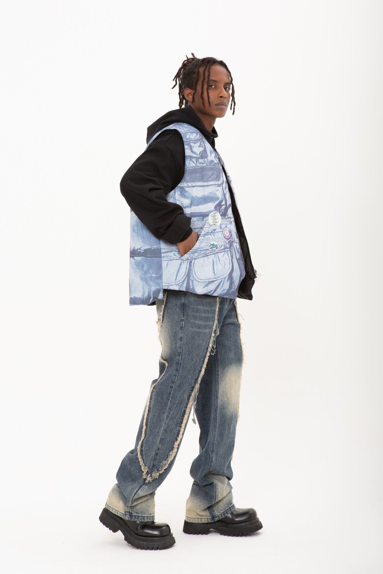 New Real Shot American Street Fashion Washed Denim Trousers