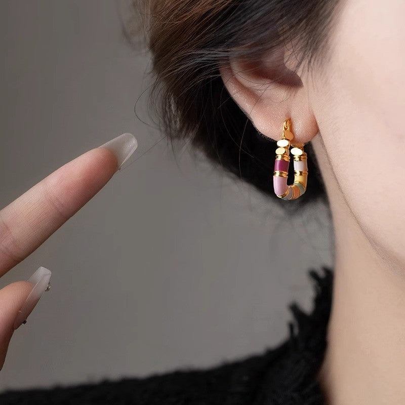 Collier à huile coloré rétro avec clip d'oreille, mode minoritaire