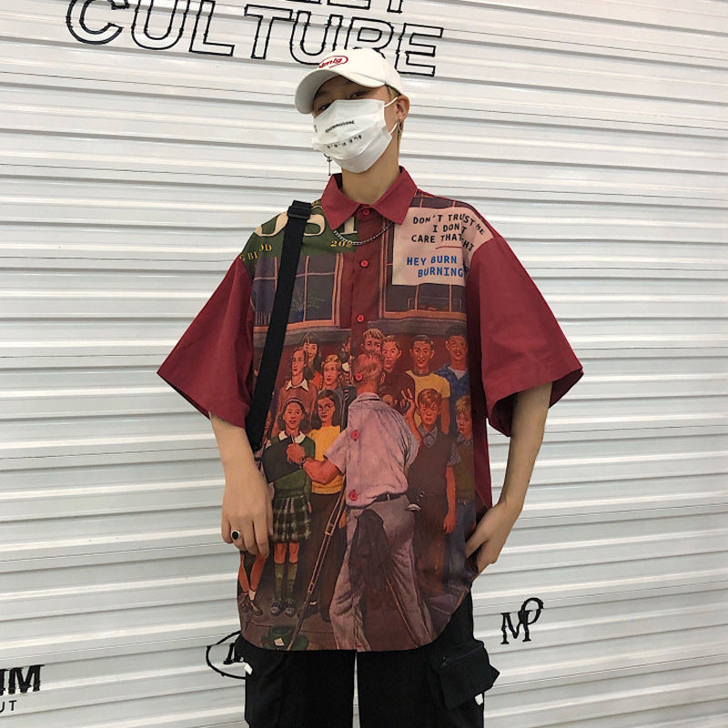 Summer Thin Red Short Sleeve Shirt