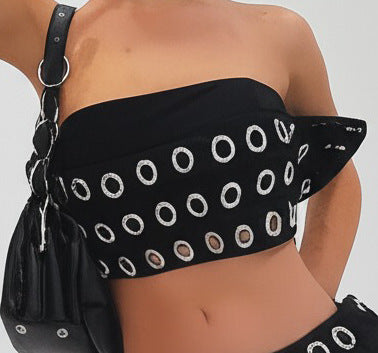 Punk Suit Female Gothic Hollow Tube Top Shorts
