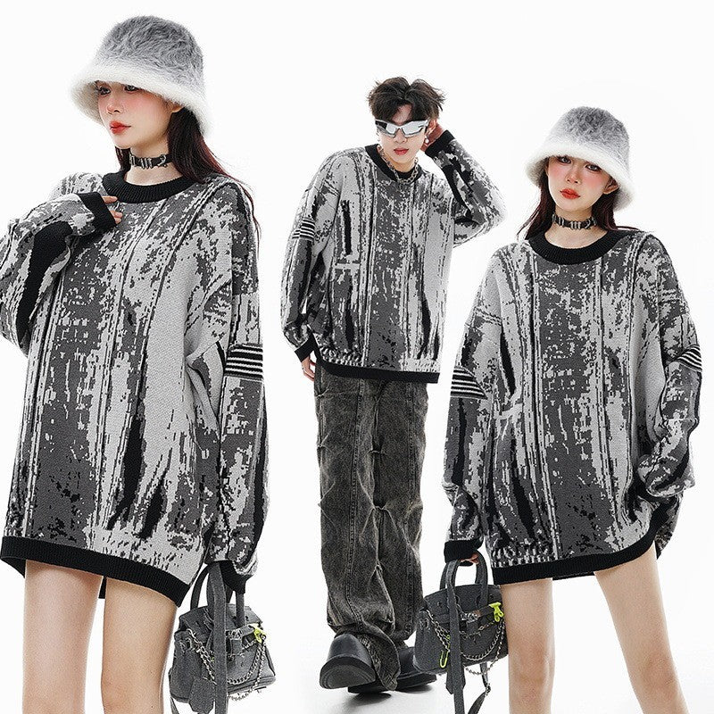 Maglione girocollo retrò con colori a contrasto in jacquard