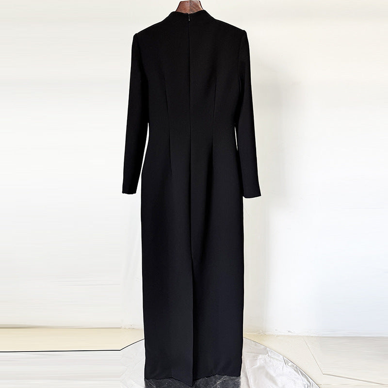 Long Sleeve Socialite Temperament Beads Rhinestones Dress