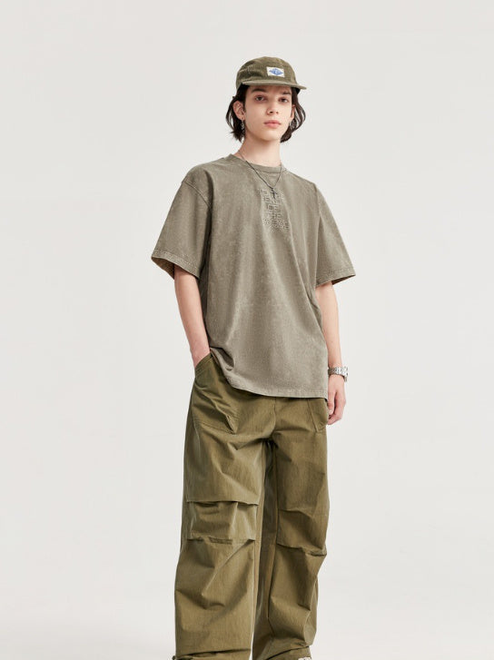 T-shirt brodé délavé rétro de rue