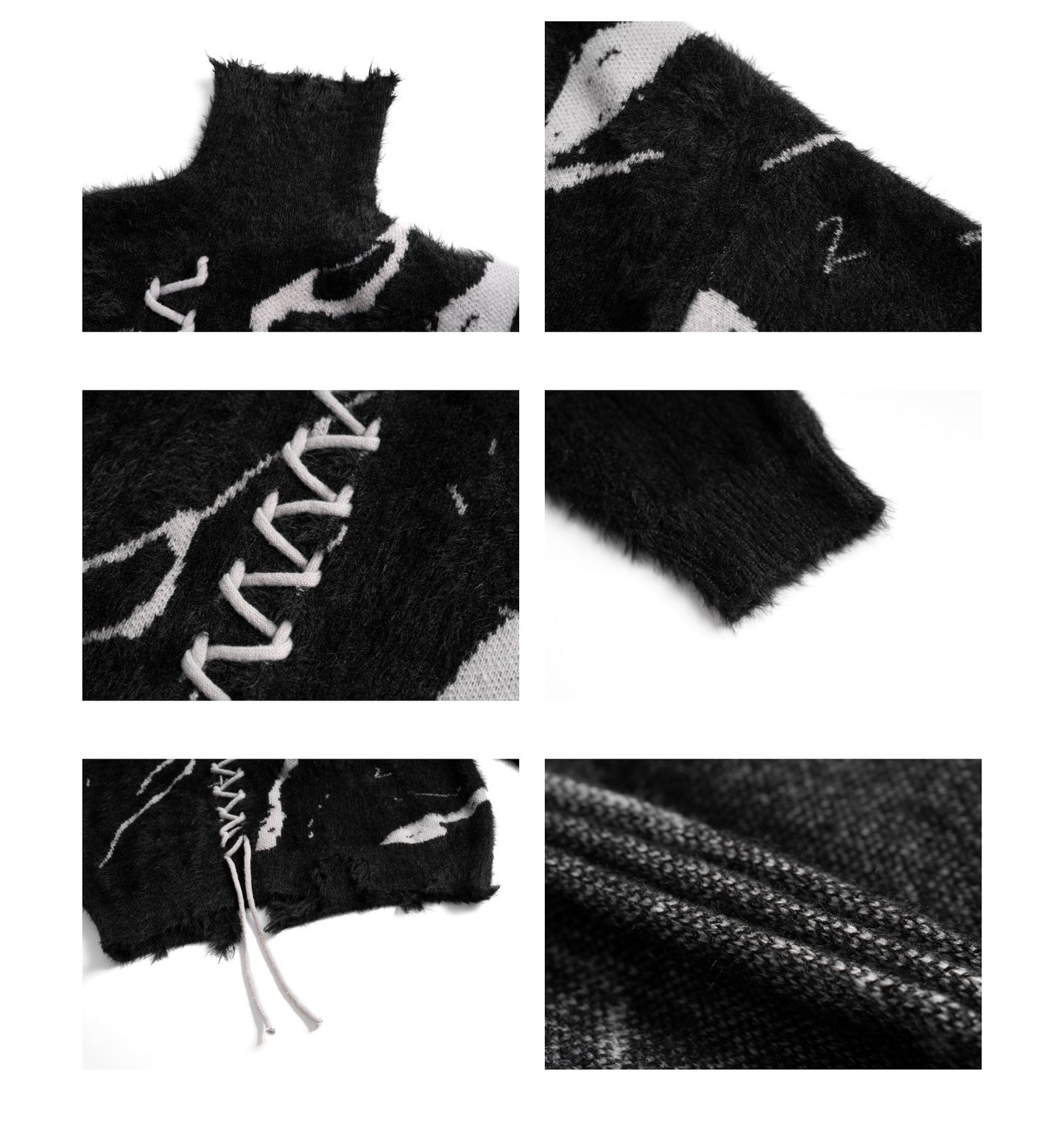 Ripped Design Jacquard Rope Turtleneck Sweater