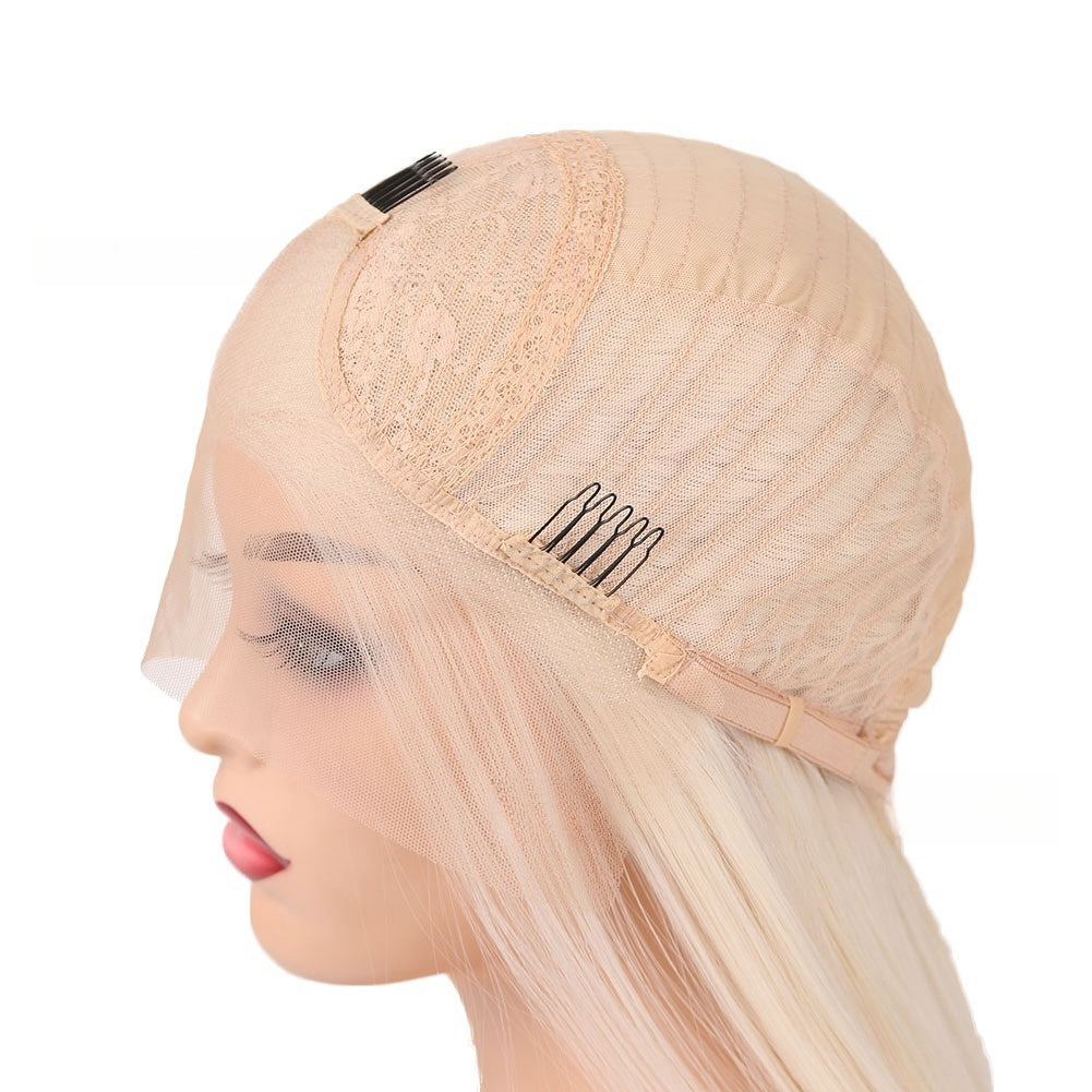 Perruque en fibre chimique mate avec dentelle frontale, style européen et américain, couleurs mélangées, boucles mi-longues pendantes pour femmes