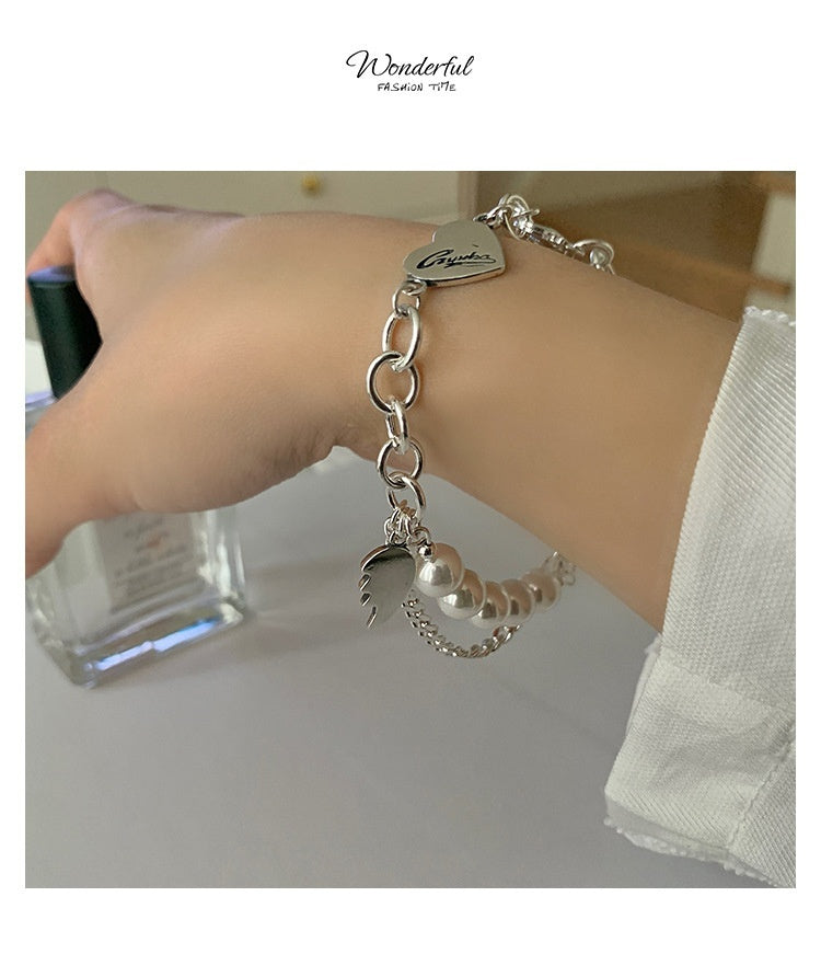 Bracciale con lettera d'amore retrò Bracciale con perle a doppio strato