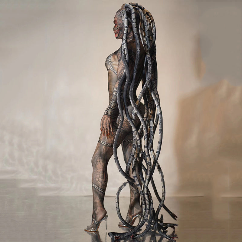 Costume intero da serpente di carne trasparente finto Medusa