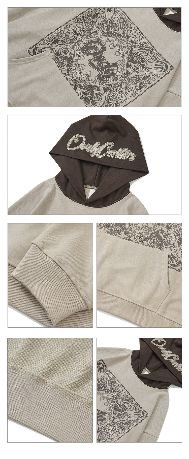 Maglione con cappuccio Paisley Totem con iniezione diretta e abbinamento di colori