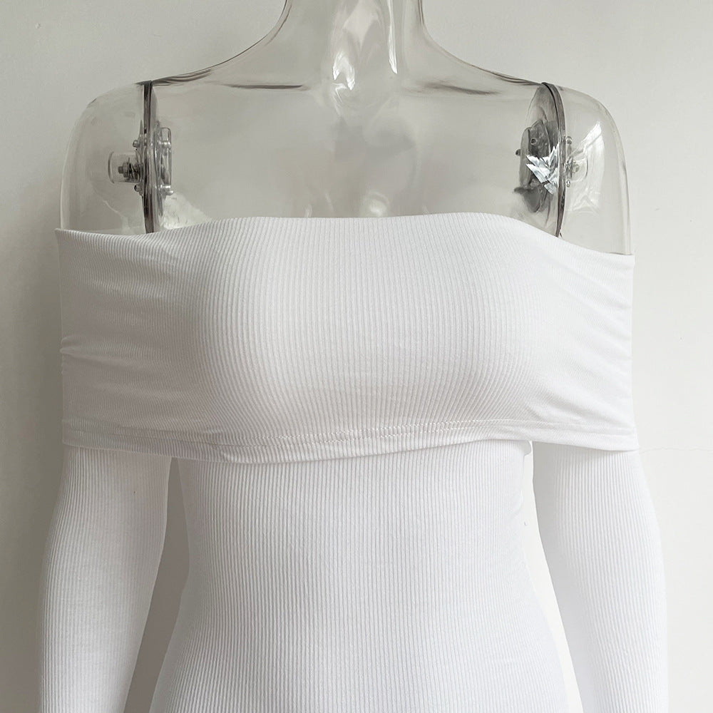 New High-waist One-shoulder Long-sleeved Dress