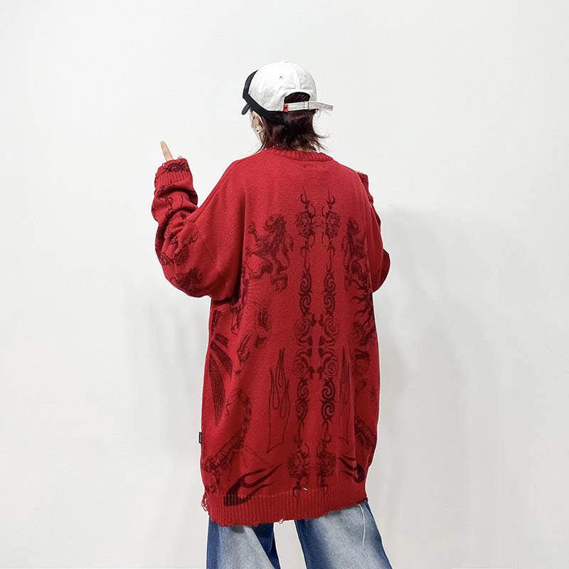 Dark Street Culture - Pull tricoté à imprimé tête de mort