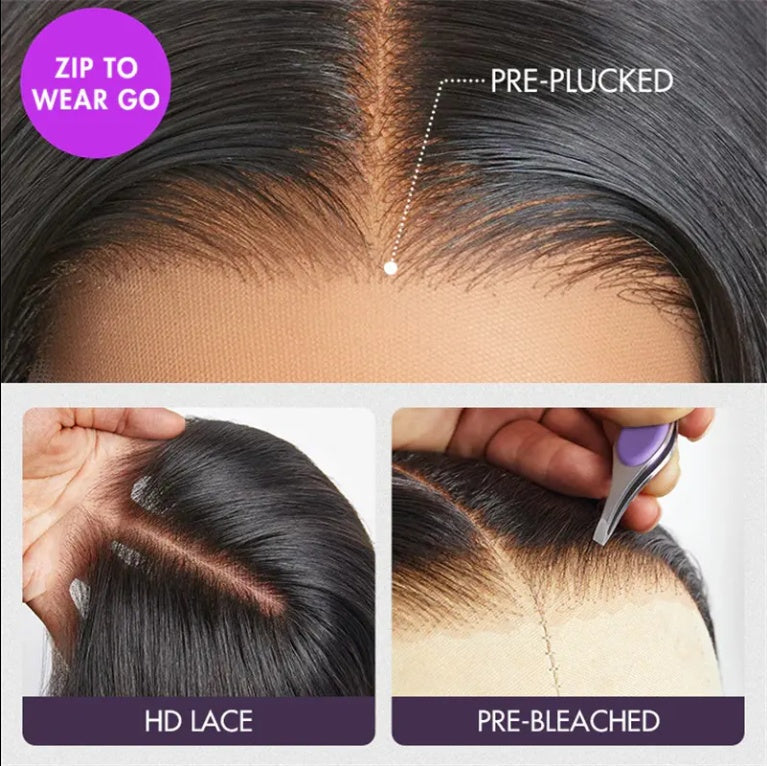 Perruque en cheveux humains lisses avec dentelle frontale transparente HD 13x4, densité 13x4, cheveux de bébé pré-arrachés