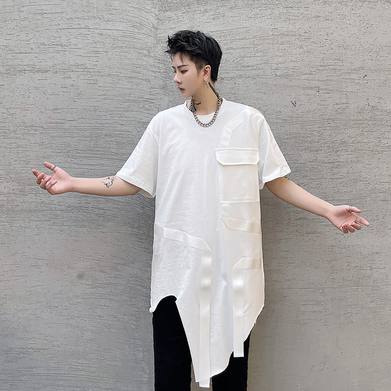 T-shirt à manches courtes asymétrique mi-long foncé