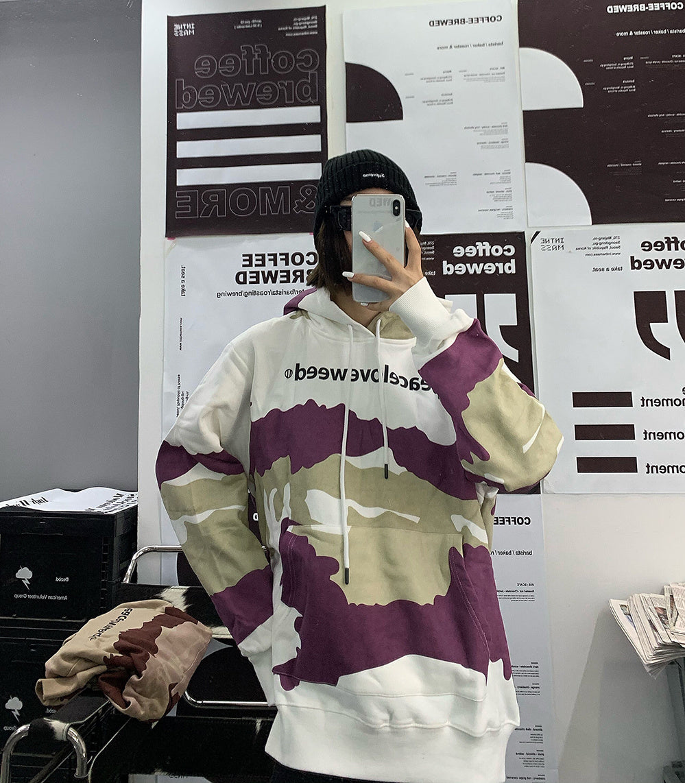 Maglione a maniche lunghe europeo e americano con cappuccio e personalità ampia