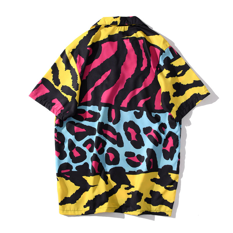 Chemise de plage à manches courtes avec graffiti colorblock