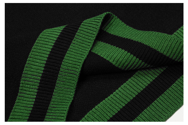 Maglione a maniche lunghe con scollo a V in stile retrò americano