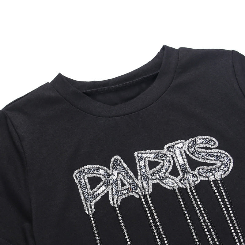 T-shirt à col rond et manches courtes avec inscription « Hot Diamond » pour femme