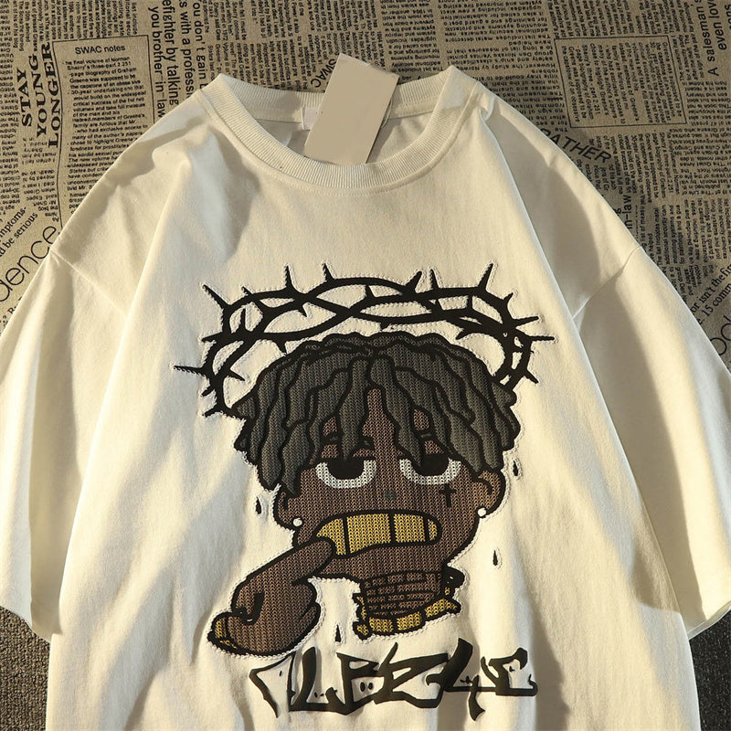 Maglietta a maniche corte in cotone con motivo a cartoni animati