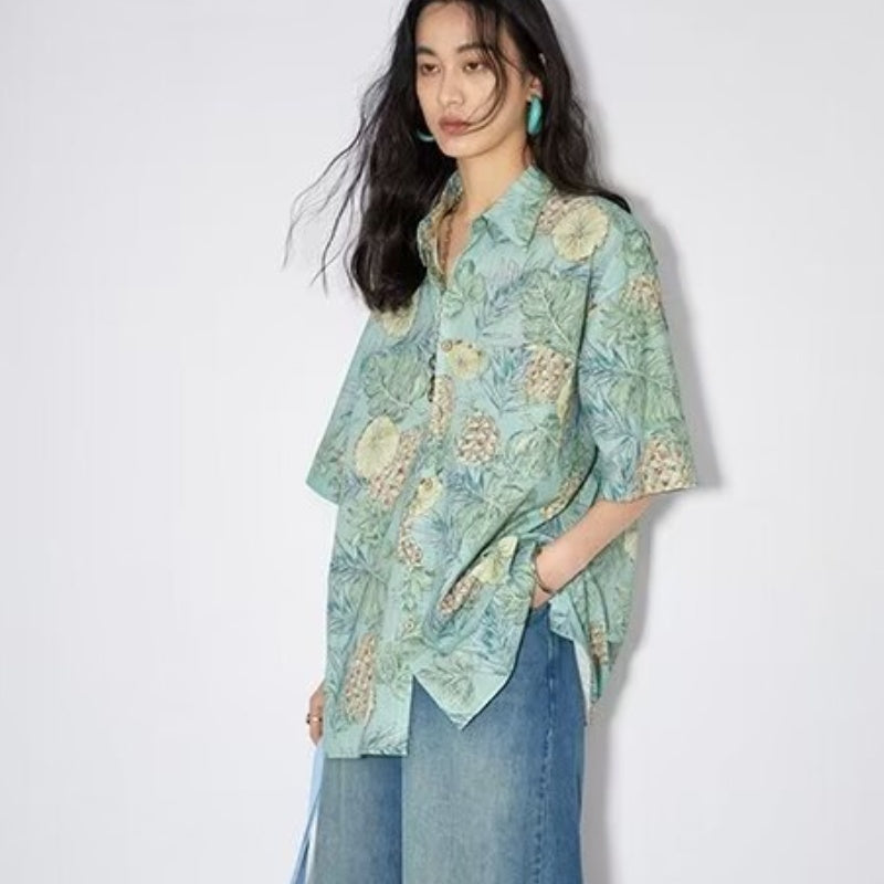 Summer Ice Silk Floral Short Sleeve Shirt For Men