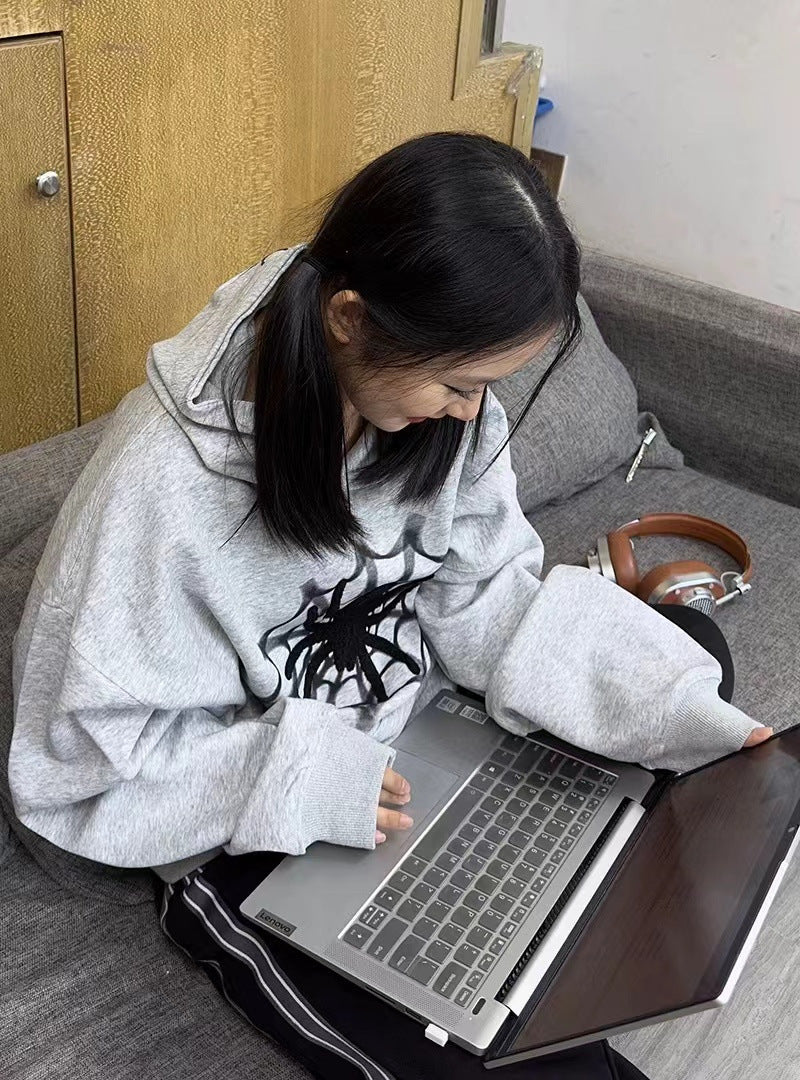 American-style Retro Fashion Brand Spider Letter Hooded Sweater