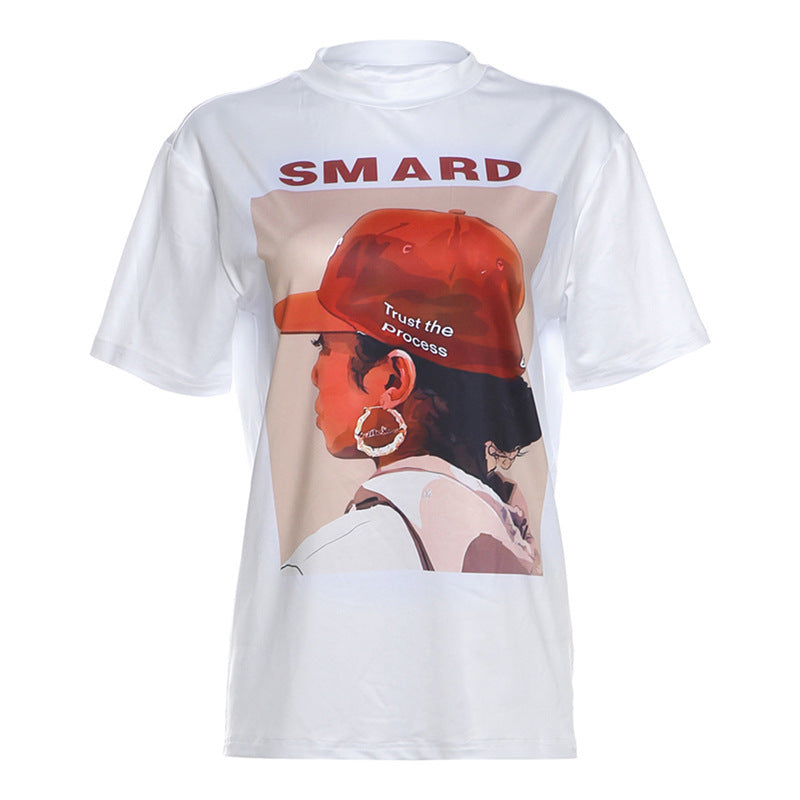 Haut ample à manches courtes et imprimé tête noire personnalisé Ins Fashion