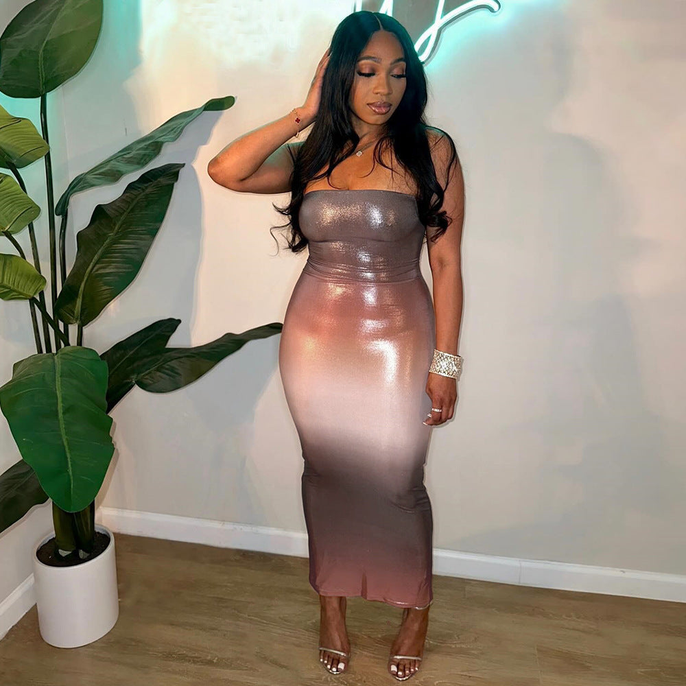 Abito senza maniche con sfumatura di colore a contrasto e schiena scoperta