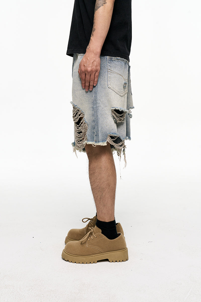 Retro Washed Old Men's Baggy Denim Shorts