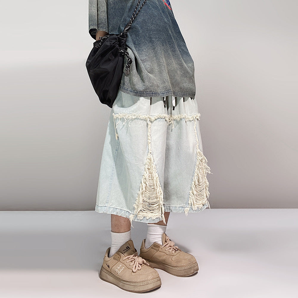 Pantaloncini in denim retrò a gamba larga hip hop
