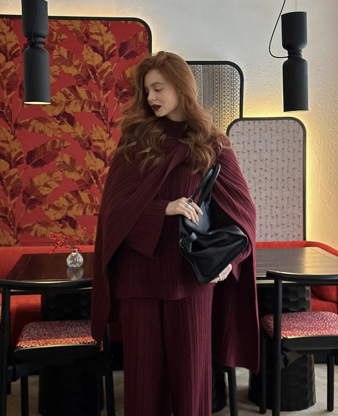 Elegant Style Crew Neck Pullover Sweater Trousers With Scarf Three-piece Set